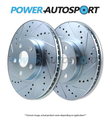 FRONT POWER PERFORMANCE DRILLED SLOTTED PLATED BRAKE DISC ROTORS P31434