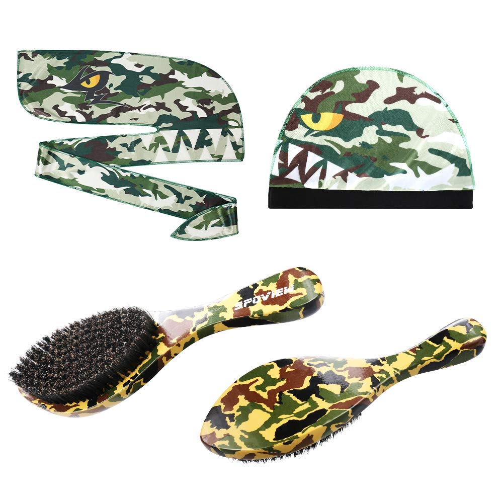 Premium Camo Silky Durag for Men,Wave Cap & 360 Wave Brush Made by Boar  Bristle 744702138509 | eBay