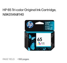 Genuine HP 65 Tri Color Ink Cartridges 65 OEM Never Used Unopened N9K01A