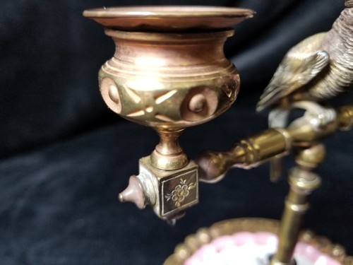 Antique Footed Bronze Pin Tray With Perched Cockatoo Candelabra RARE! - Picture 8 of 16