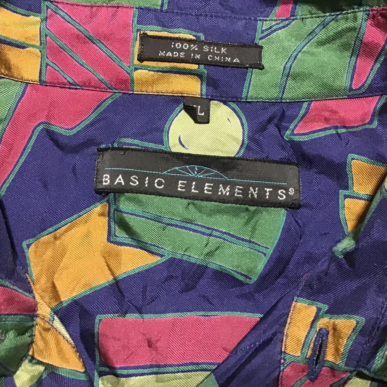 Basic Elements 100% Silk Geometric Shapes Shirt M… - image 3