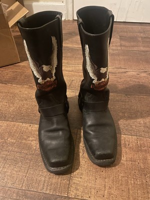 Bottes Moto Cuir Noir Harley Davidson Style Combat - Pointure 8y/9.5 - Occasion