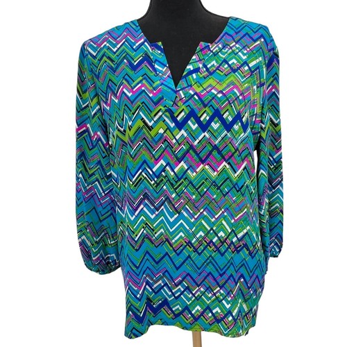 Amanda Uprichard Colorful Chevron Colored Silk Long Sleeve Blouse Large