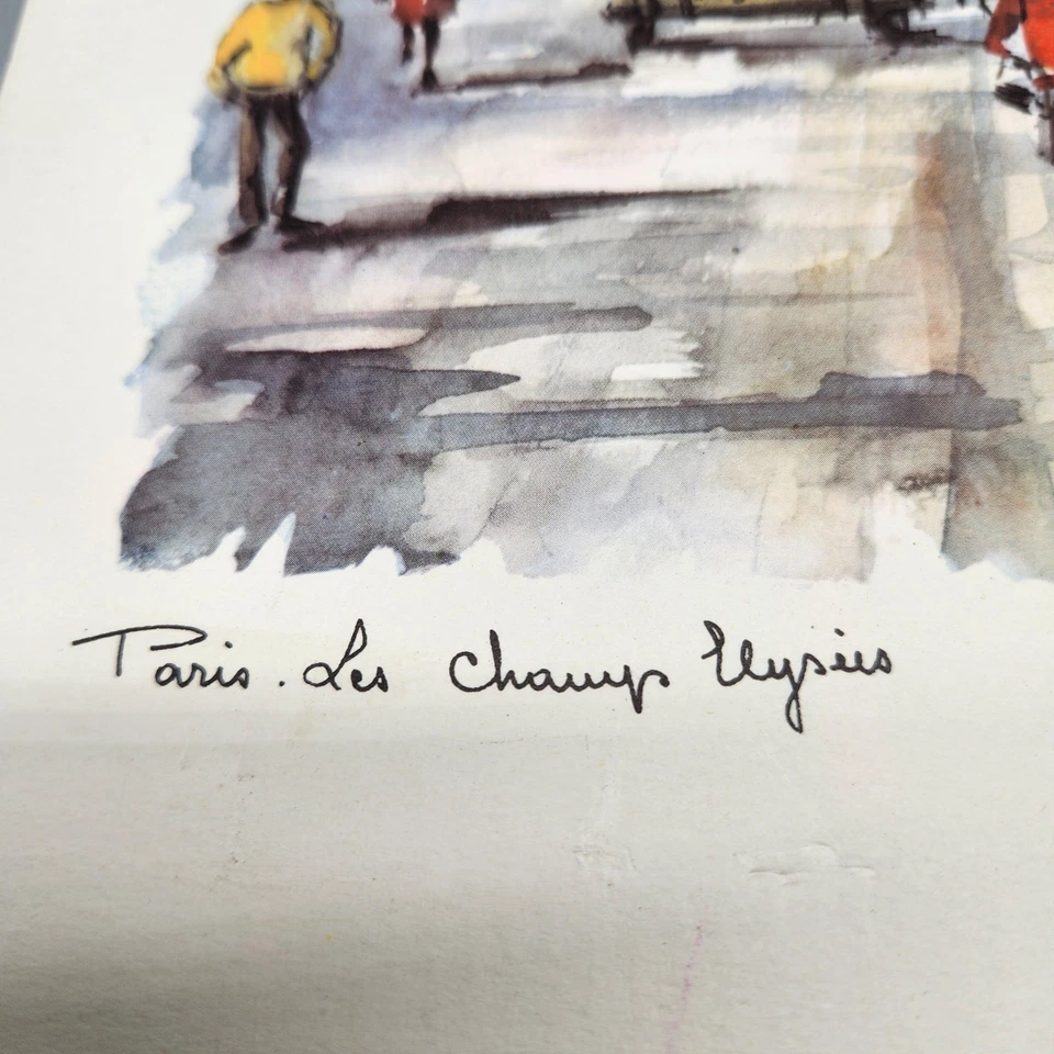 复古 Arno Paris Les Champs Elysees 水彩画 签名 法国街头场景 — 第 3/4 张图片