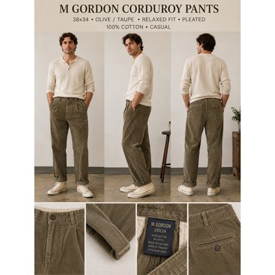 M Gordon Corduroy Pants Mens 38x34 Olive beige brown color Relaxed Fit