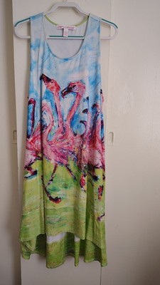 Leoma Lovegrove Women's Hi Lo Maxi Dress Flamingo Motif Beach Coastal Vacation