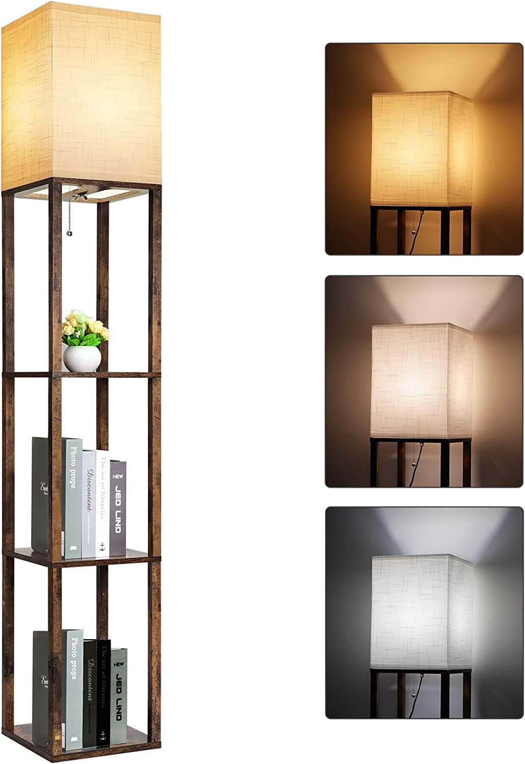 Modern Shelf Floor Lamp with 3-Tier Display Storage-image