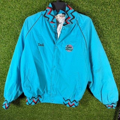 Vintage Austin USA Sun Spiced Jacket Turquoise Aztec Trim 80s 90s Men's L/XL