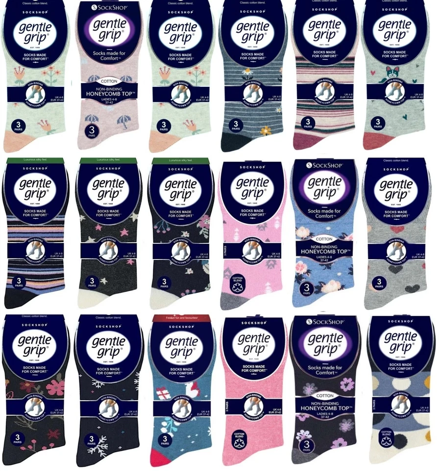 3 pares de calcetines suaves para diabéticos Gentle Grip® de panal no elásticos para damas 4-8 Reino Unido Foto 3 de 4