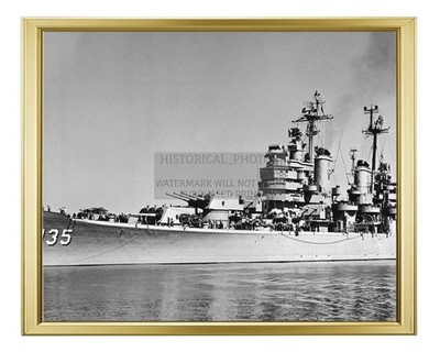 USS LOS ANGELES HEAVY CRUISER CA-135 KOREA 1952 8X10 GOLD FRAMED PHOTO