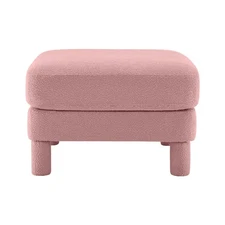 Pink Polyester Ottoman, Round Footstool Pouf with Cushioned Top
