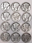 (12) Mercury Dimes - 1936 - 1945 Range - Very Fine - #2818ED