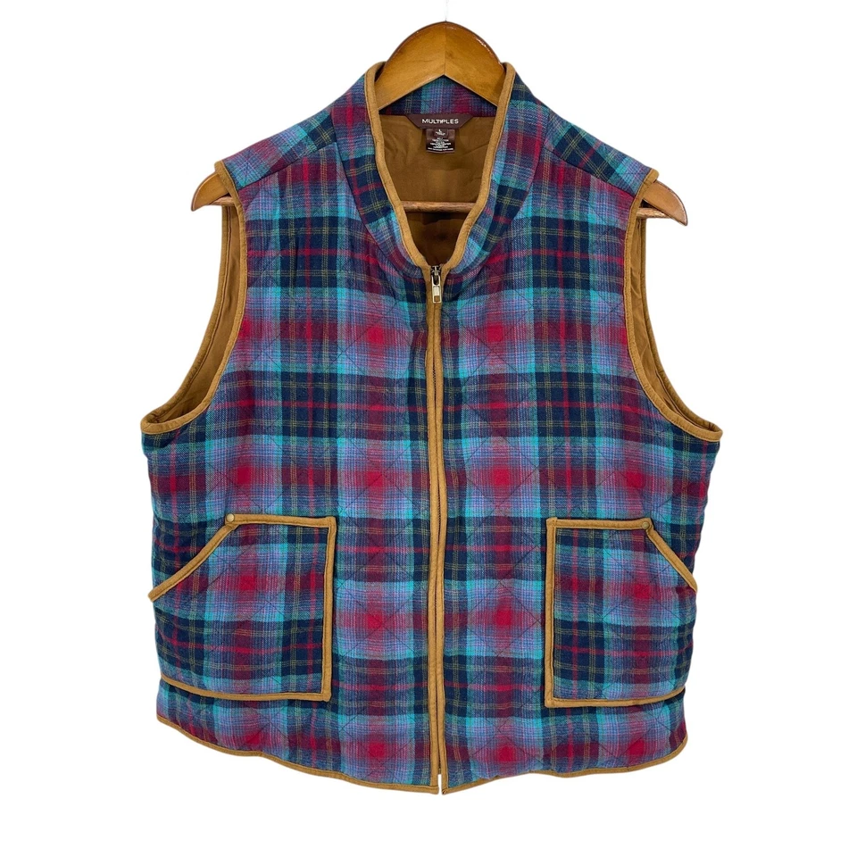 Chaleco a Cuadros Múltiples Mujeres Talla L Academia Preppy Utilitario Acolchado Cremallera Tareas Campamento Foto 3 de 4