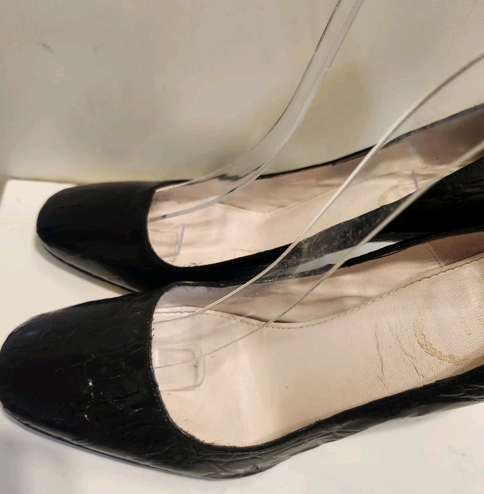 Emilio Pucci Black Patent Leather Croc Print Square Toe Pumps Sz.6.5/36.5 $595 - Image 4 of 4