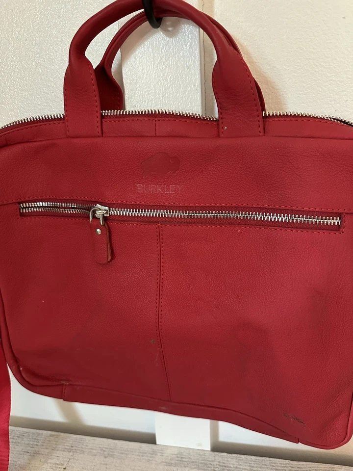 Красный кожаный чехол для ноутбука Burkley на молнии спереди карман на молнии мягкая шагреневая кожа - Изображение 3 из 4