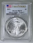 2021 $1 Silver American Eagle Type 2 PCGS MS70 First Strike - Blue Flag Label