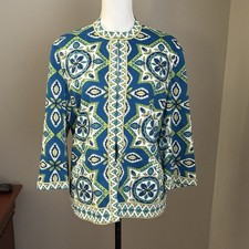 Chico's Size 2 Large Jacket Retro Colorful Beaded Green Blue Art To Wear Artsy