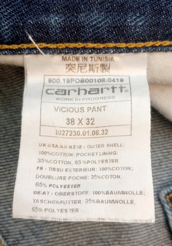 Carhartt WIP Vicious Pant Denim Medium Blue Chino Size 38 x 32 Mens - Picture 9 of 12
