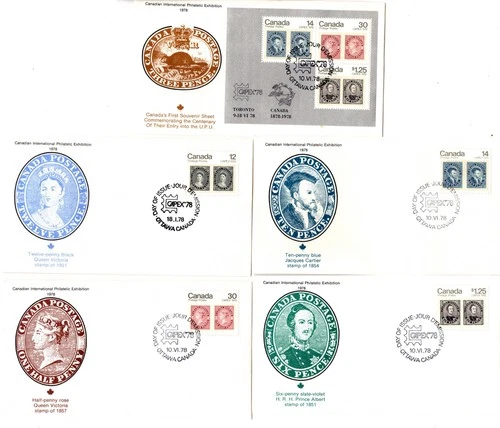 1978 Canada Sc #753-756a CAPEX set of 4 + Souvenir Sheet on Fleetwood FDCs