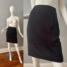 Vintage 90s Black Pinstriped High Waist Pencil Mini Skirt M