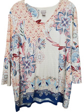 Chico's Jersey Knit Mixed Print V-Neck 3/4 Sleeve Tunic Size 3 XL Boho