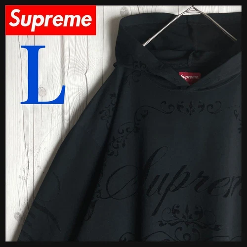 Supreme All Over Pattern All Black Velor Logo Hoodie Black L