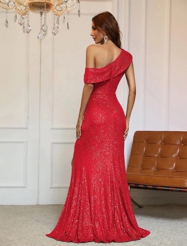 Abito donna con paillettes rosso spalle scoperte faeriesty taglia M formale ballo compleanno nuovo vestito - Foto 7 di 10