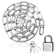 7MMx80CM Heavy Duty Padlock and Chain, 304 Stainless Steel 7MMx80CM, Sliver 