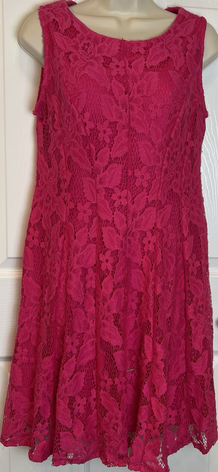Women Pink  Lace Sleeveless Fit & Flare Dress Size 6 Wedding Guest Garden Summer