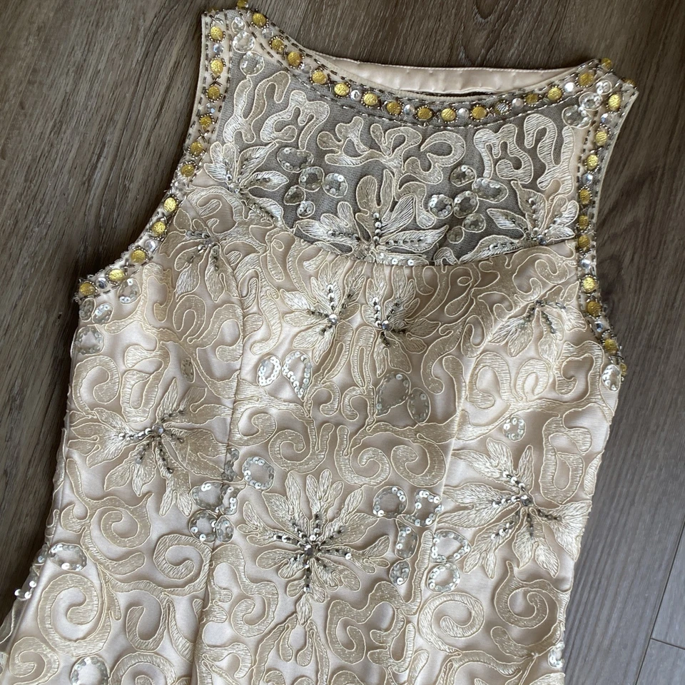 Платье Sue Wong Nocturne размер 6 бусина цвета слоновой кости серебристое кружевное старый голливудский коктейль - Изображение 4 из 4