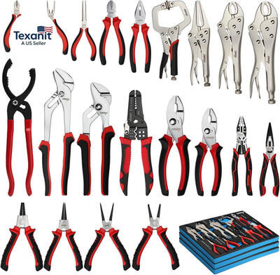 Pliers Set, 21 Pieces Full Assortment of Plier with EVA, Versatile Pliers Tool S