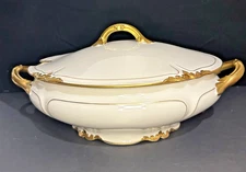 Antique Balleroy & Cie Limoges  Covered Tureen/Soup Server White w/Gold France