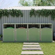 Image of Quadruple Wheelie Bin Storage Dustbin Bin Shed Metal Cover Store 4 Shed W/ Locks