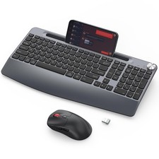 Ergonomic Wireless Keyboard Mouse Combo with Wrist Rest Phone Holder Grey