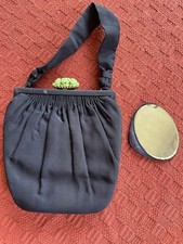 Vintage Black Evening Bag Clutch Purse Kiss Lock W/ Coin Purse
