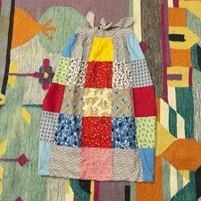 Vintage 70s Patchwork Half Apron Cottagecore Farmhouse Gingham Floral Waist Tie