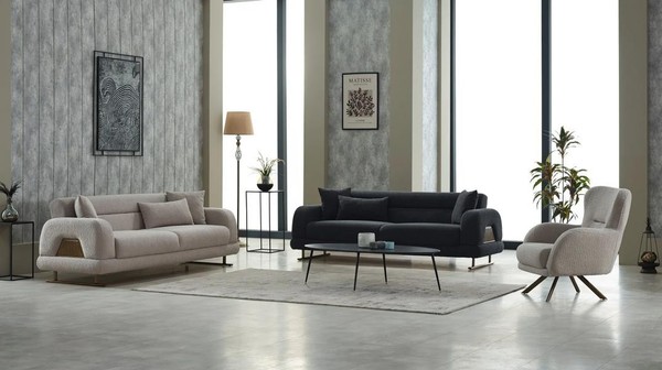 Komplette Couchgarnitur Polstersofa Sofa Stoff Sessel 3Tlg Beige Luxus-image