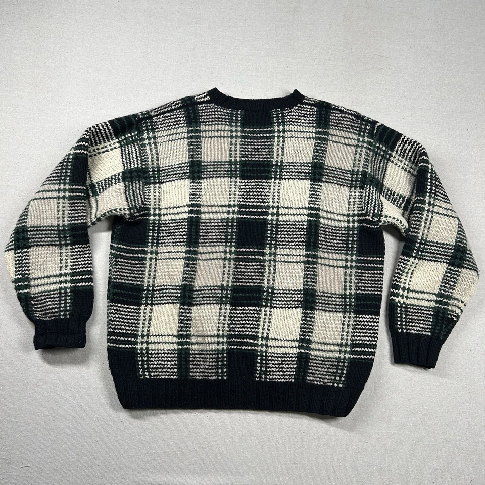 Vintage Polo Sport Sweater Mens L Hand Knit Tartan Wool Linen 90s Retro Chunky - Image 2 of 4