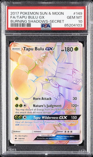 2017 POKEMON SUN & MOON BURNING SHADOWS SECRET #149 FULL ART/TAPU BULU GX PSA 10