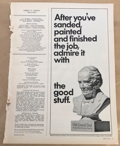 Old Grand Dad whiskey print ad 1971 original vintage 70s retro art liquor statue