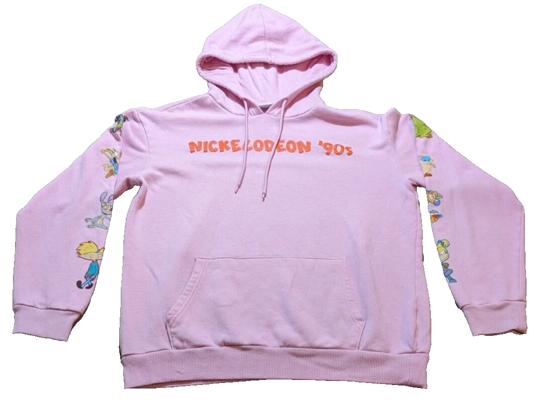 Nickelodeon 90's Cartoon Hoodie Sweatshirt Women's Medium Pink Kangaroo Pocket