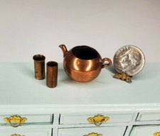 Vintage Artisan Copper Tea Pot Cup Lot Dollhouse Miniature 1:12 Handmade Kettle