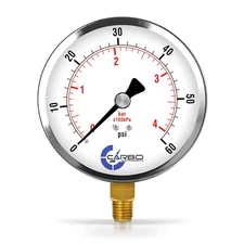 4" Pressure Gauge - Chrome Plated Steel Case, 1/4"NPT, Lower Side Mnt. 60 PSI