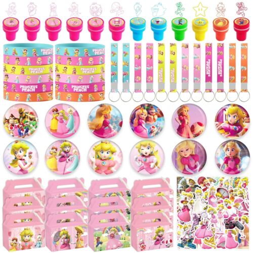 Princess Peach Party Favor, 110Pcs Princess Peach Party Supplies Include Butt...