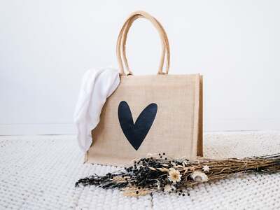 jute bag with heart and name