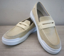 Cole Haan W25370 Women's Sz 7B Beige Canvas GrandPro Rally Penny Loafer Shoes