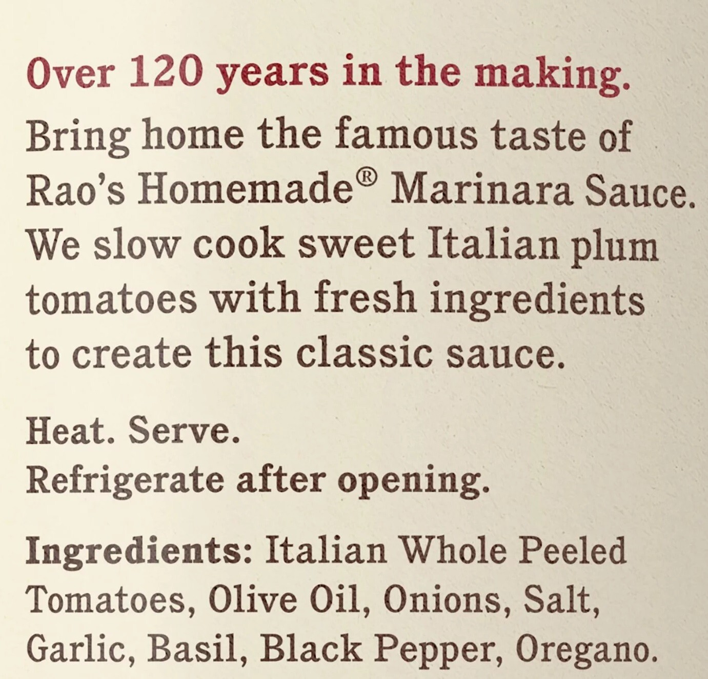 Rao's Homemade Marinara Sauce 32 oz All Purpose Tomato Sauce