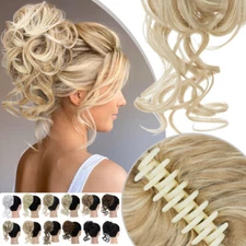 Real THICK Messy Curly Hair Bun Chignon Claw Clip Ponytail Scrunchie Extensions