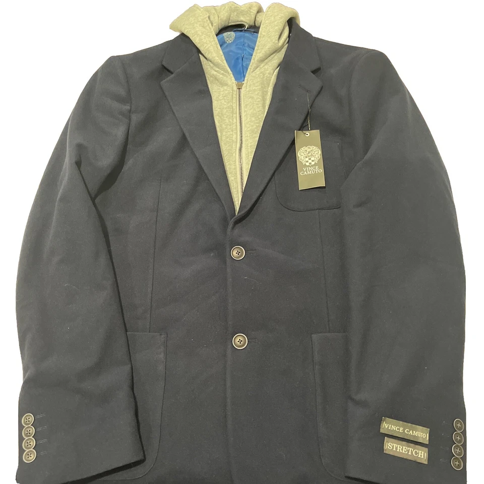 $295 Vince Camuto Men's Blue Slim-Fit Stretch Hooded Sport Coat Jacket Size 42L - Image 3 of 4