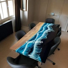 Ocean Wave Blue Epoxy Resin River Beach Dining Table Top  Modern Console Desk De